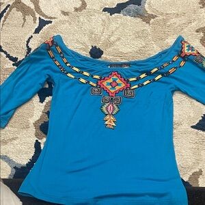 Blue Embroidered Off-Shoulder Top